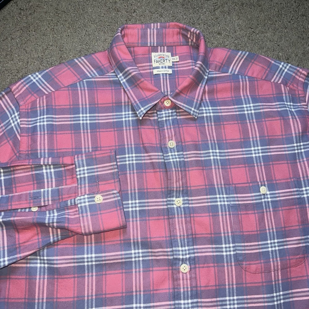 Faherty Flannel Shirt Mens XXL Red Plaid Button Legend Sweater Soft Pockets